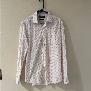 White Casual Button Down Shirt with Geometric Pattern